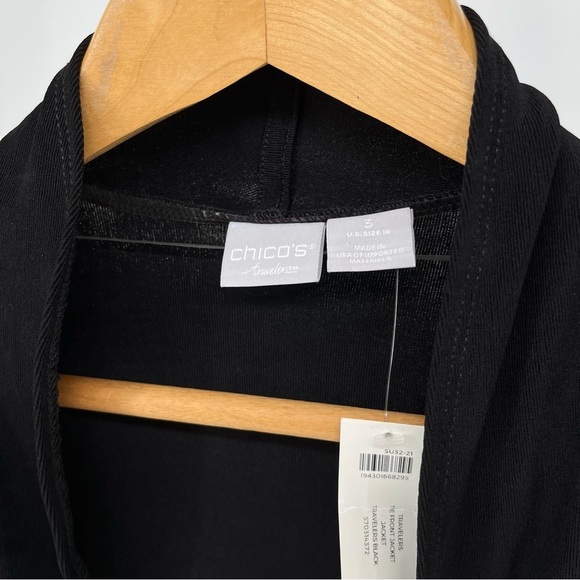 Chico’s Womens NEW Travelers Tie Front Jacket Size XL Black Slinky Knit - Picture 5 of 10